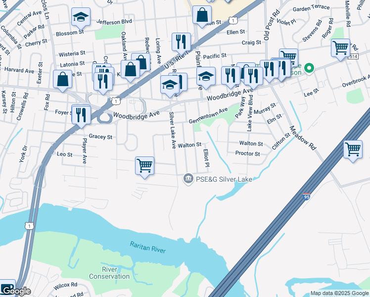 map of restaurants, bars, coffee shops, grocery stores, and more near 40 Columbus Ave in Edison