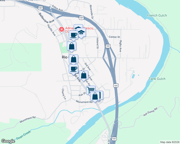 map of restaurants, bars, coffee shops, grocery stores, and more near 401 3rd Avenue in Rio Dell