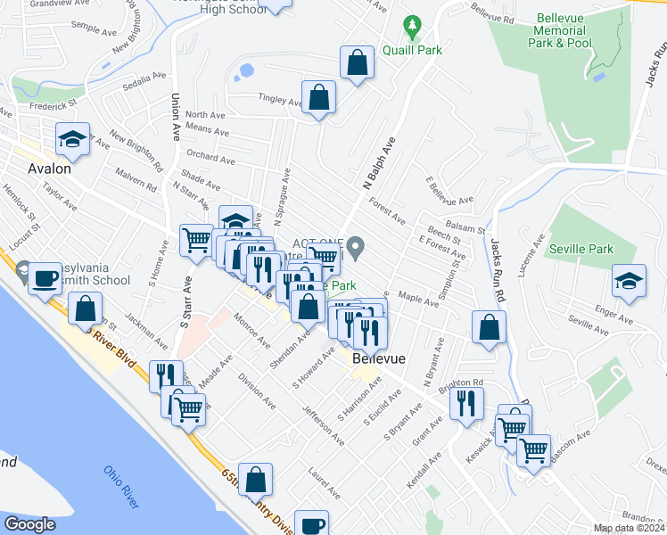 map of restaurants, bars, coffee shops, grocery stores, and more near 464 Teece Avenue in Pittsburgh