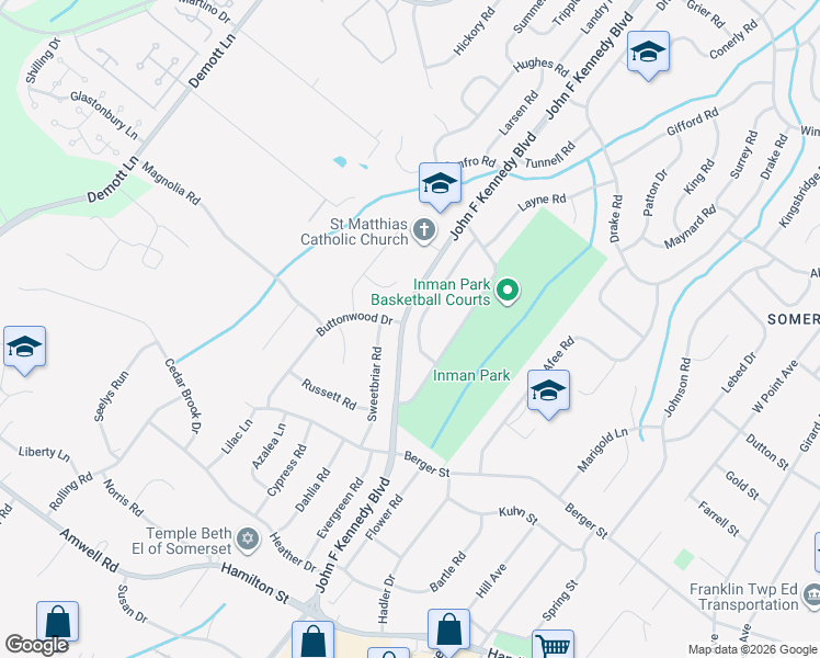 map of restaurants, bars, coffee shops, grocery stores, and more near 27 Tamarack Road in Franklin Township