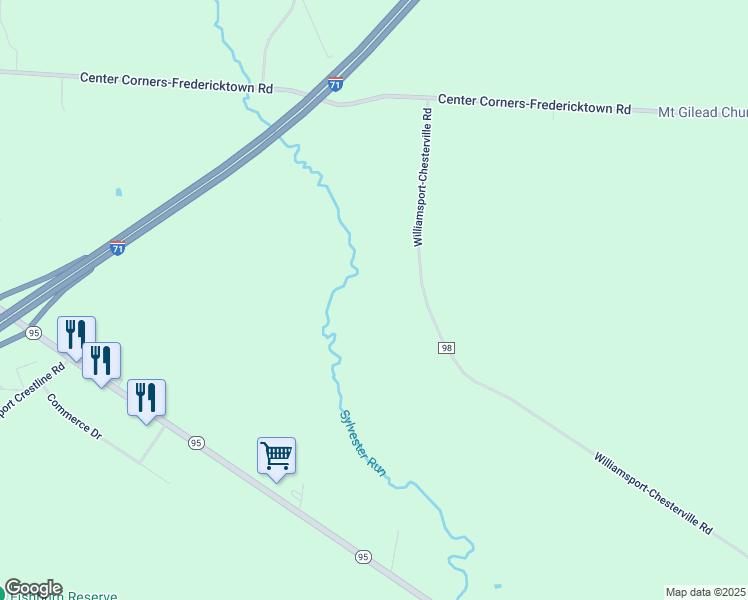 map of restaurants, bars, coffee shops, grocery stores, and more near 4014 County Road 98 in Mount Gilead