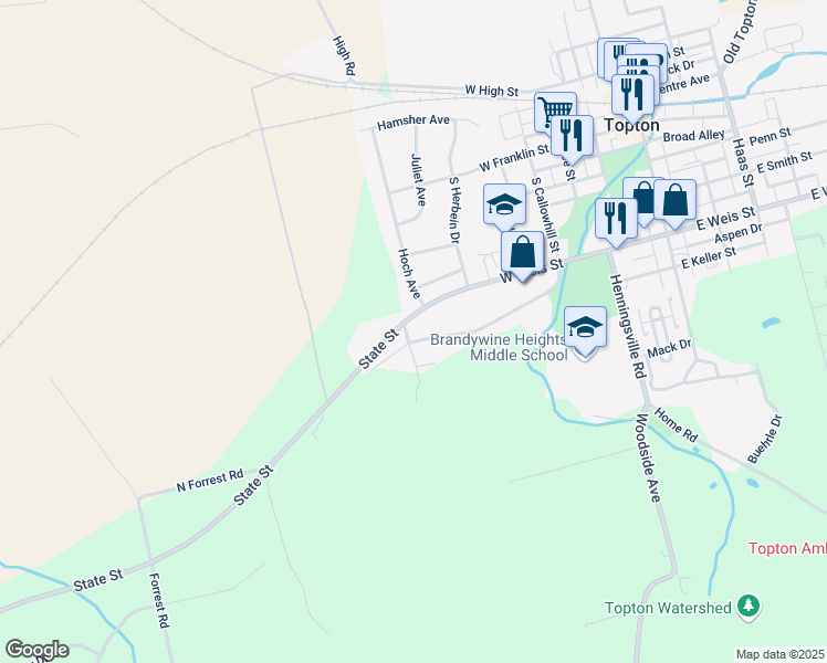 map of restaurants, bars, coffee shops, grocery stores, and more near 454 Freehall Street in Mertztown