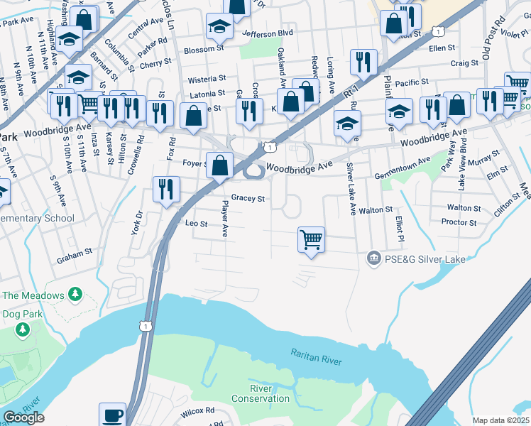 map of restaurants, bars, coffee shops, grocery stores, and more near 58 Lloyd Street in Edison