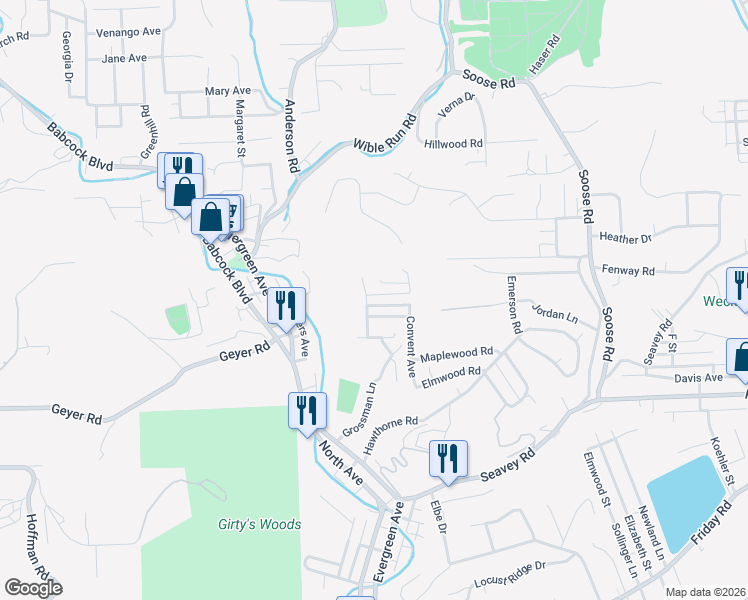 map of restaurants, bars, coffee shops, grocery stores, and more near 53 Locust Avenue in Pittsburgh