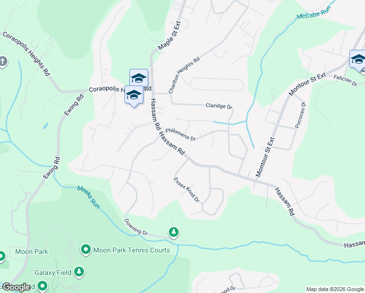 map of restaurants, bars, coffee shops, grocery stores, and more near 1757 Hassam Road in Coraopolis