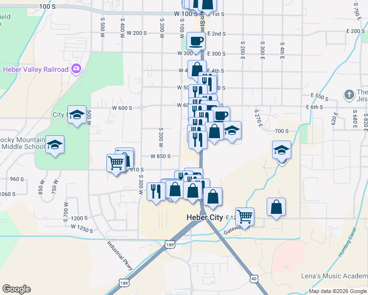 map of restaurants, bars, coffee shops, grocery stores, and more near 793 South 100 West in Heber City