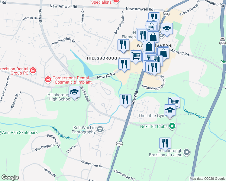 map of restaurants, bars, coffee shops, grocery stores, and more near 24 Manor Drive in Somerset County