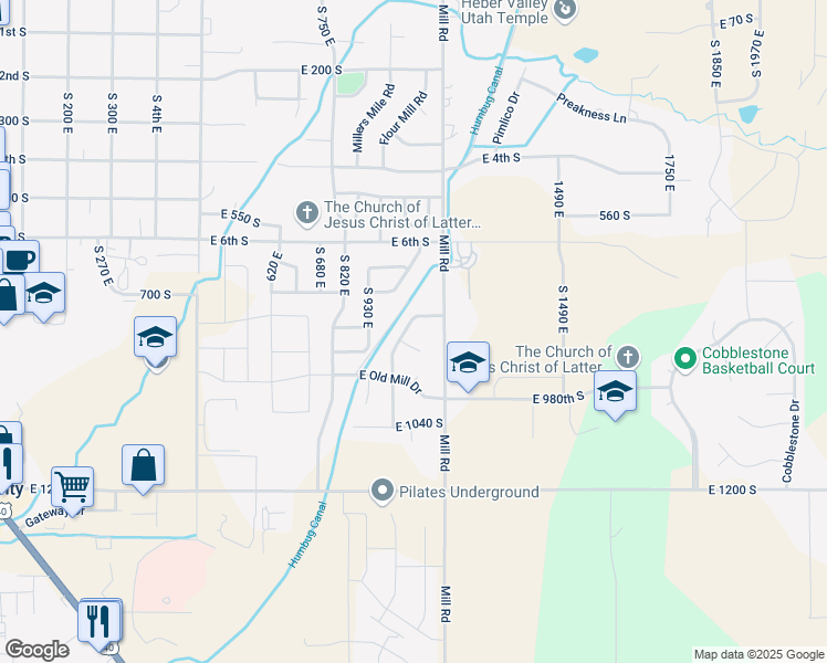 map of restaurants, bars, coffee shops, grocery stores, and more near 1090 East 770 South in Heber City