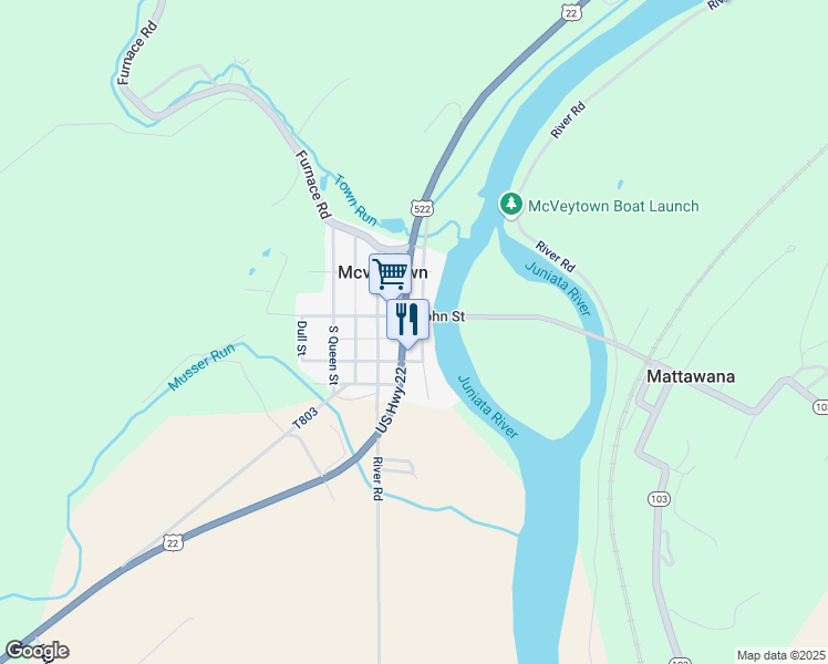 map of restaurants, bars, coffee shops, grocery stores, and more near in McVeytown