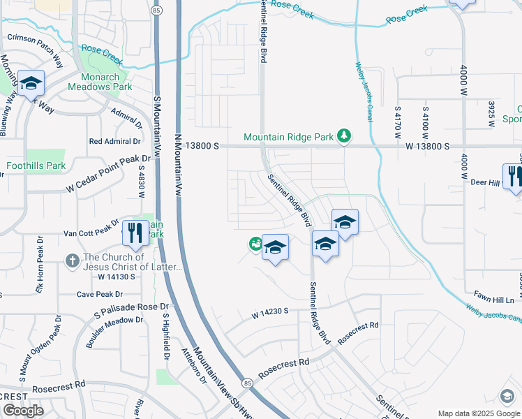 map of restaurants, bars, coffee shops, grocery stores, and more near 4529 Ruple Ridge Lane in Herriman