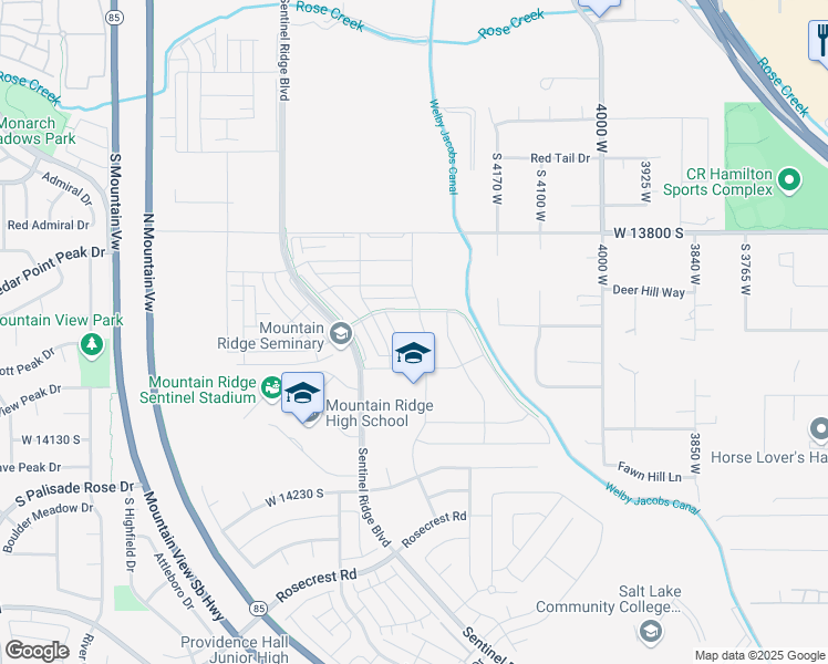 map of restaurants, bars, coffee shops, grocery stores, and more near 13940 South Redberry Fox Cove in Bluffdale