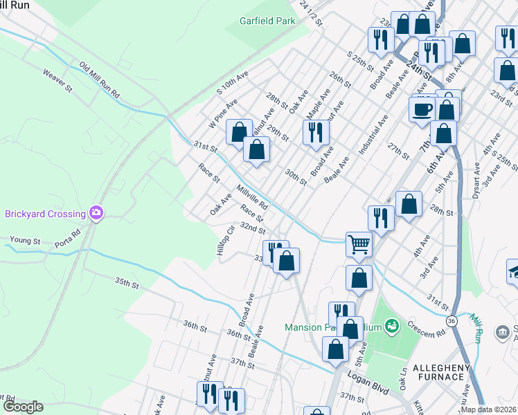 map of restaurants, bars, coffee shops, grocery stores, and more near 885 Race Street in Altoona