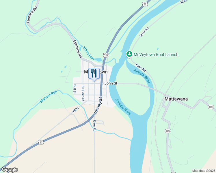 map of restaurants, bars, coffee shops, grocery stores, and more near 4 South Water Street in McVeytown
