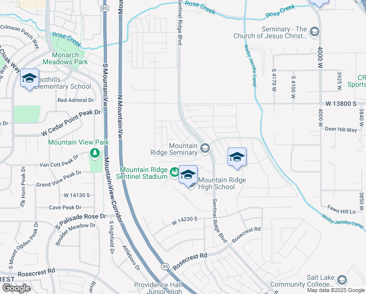 map of restaurants, bars, coffee shops, grocery stores, and more near 4701 West 13400 South in Riverton