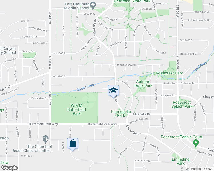 map of restaurants, bars, coffee shops, grocery stores, and more near 6037 West Desert Star Lane in Herriman