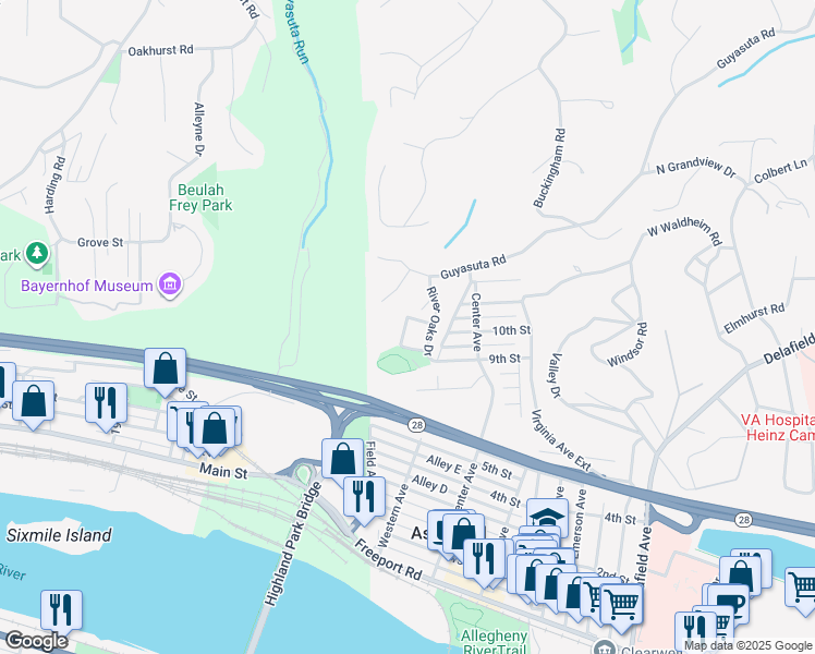 map of restaurants, bars, coffee shops, grocery stores, and more near 37 Oakhurst Circle in Aspinwall
