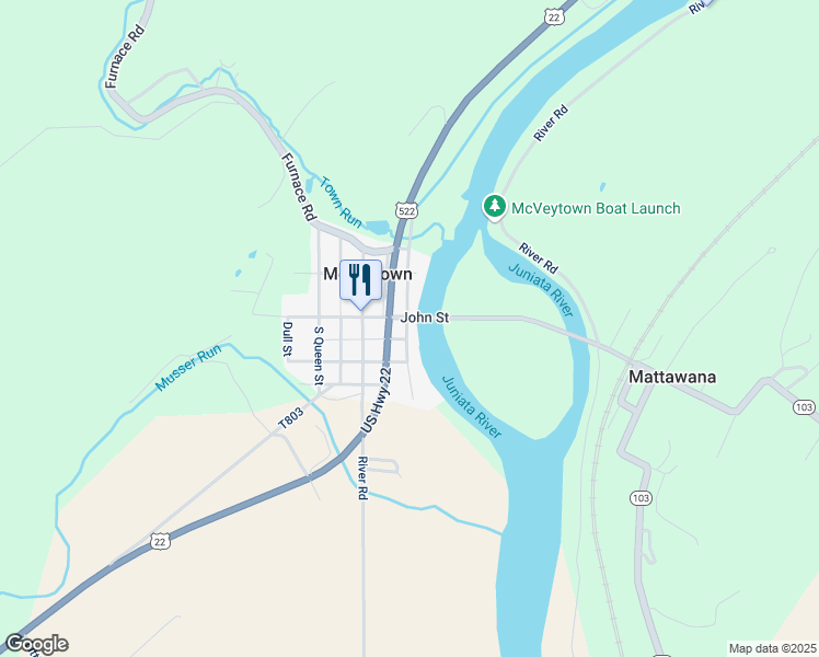 map of restaurants, bars, coffee shops, grocery stores, and more near 4 South Water Street in McVeytown