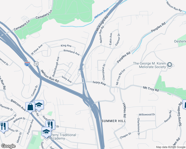 map of restaurants, bars, coffee shops, grocery stores, and more near 311 Ivory Avenue in Pittsburgh