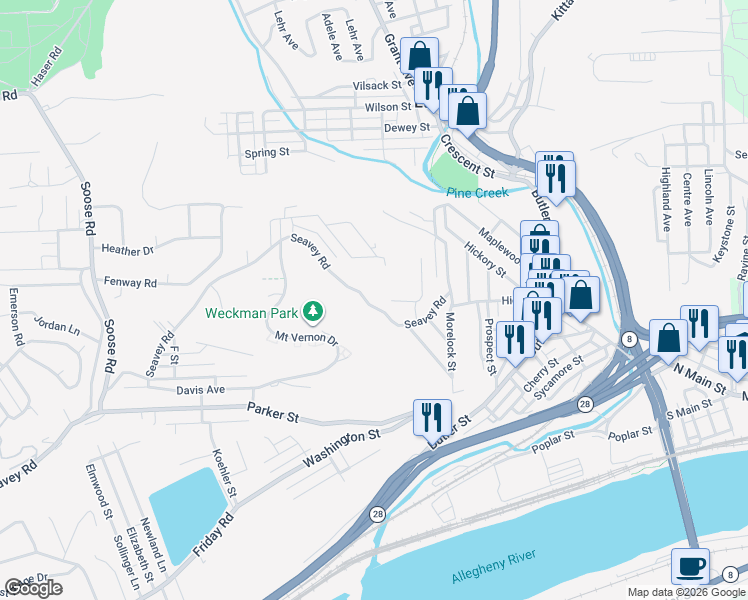 map of restaurants, bars, coffee shops, grocery stores, and more near 6 Columbia Avenue in Etna