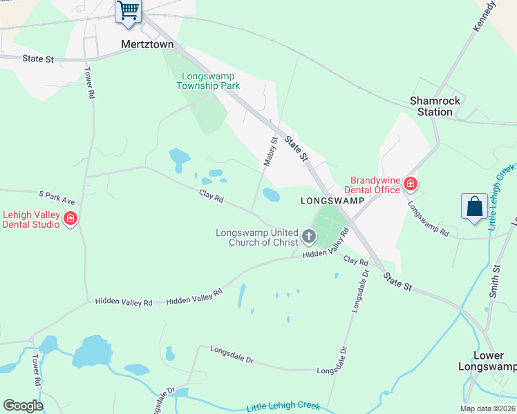 map of restaurants, bars, coffee shops, grocery stores, and more near 97 Clay Road in Mertztown