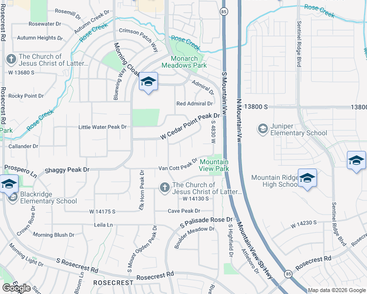 map of restaurants, bars, coffee shops, grocery stores, and more near 13941 South 4960 West in Riverton