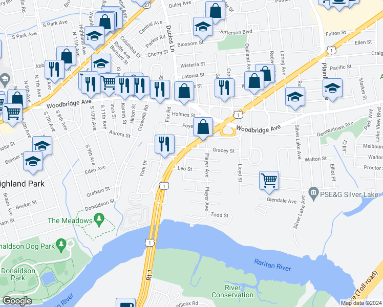 map of restaurants, bars, coffee shops, grocery stores, and more near 226 U.S. 1 in Edison