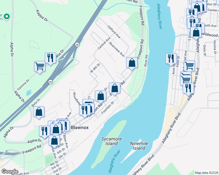 map of restaurants, bars, coffee shops, grocery stores, and more near 921 Boyd Avenue in Pittsburgh