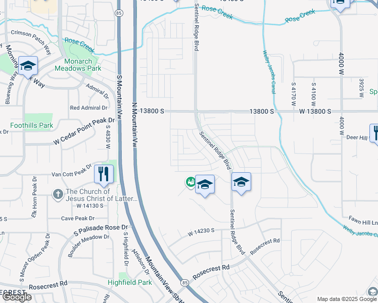 map of restaurants, bars, coffee shops, grocery stores, and more near 4544 Ruple Ridge Lane in Herriman