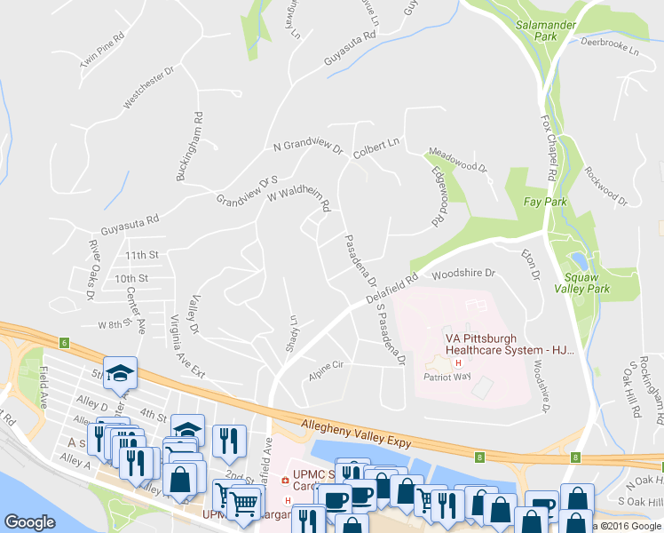 map of restaurants, bars, coffee shops, grocery stores, and more near 900 West Waldheim Road in Pittsburgh