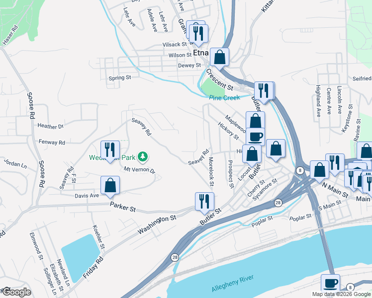 map of restaurants, bars, coffee shops, grocery stores, and more near 25 1/2 James Street in Pittsburgh