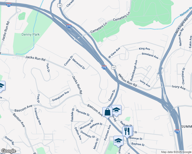 map of restaurants, bars, coffee shops, grocery stores, and more near in Ross Township