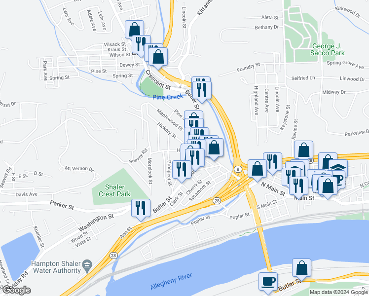 map of restaurants, bars, coffee shops, grocery stores, and more near 89 Locust Street in Etna