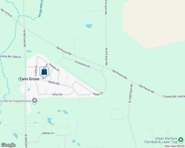 map of restaurants, bars, coffee shops, grocery stores, and more near Crossbow Drive in Bloomington