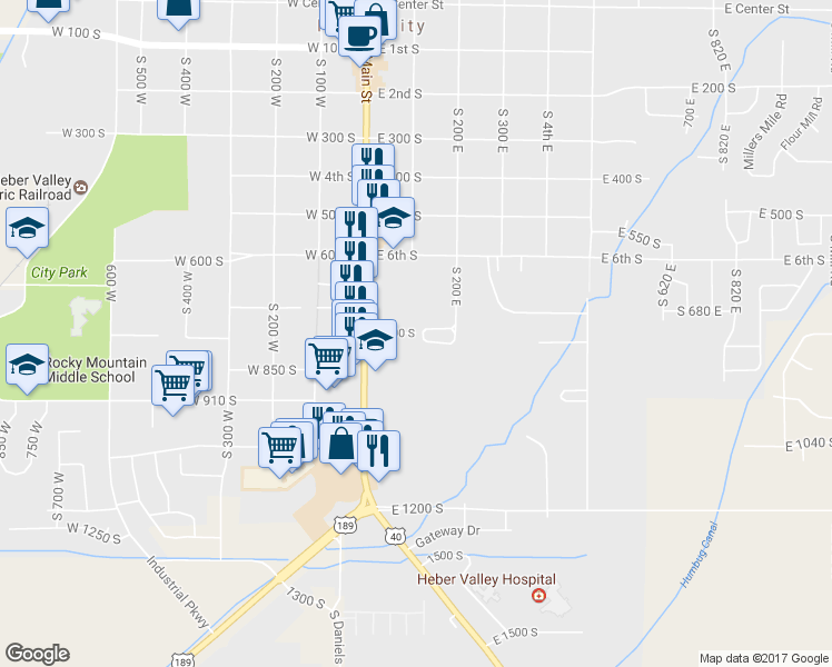 map of restaurants, bars, coffee shops, grocery stores, and more near 200 East 800 South in Heber City