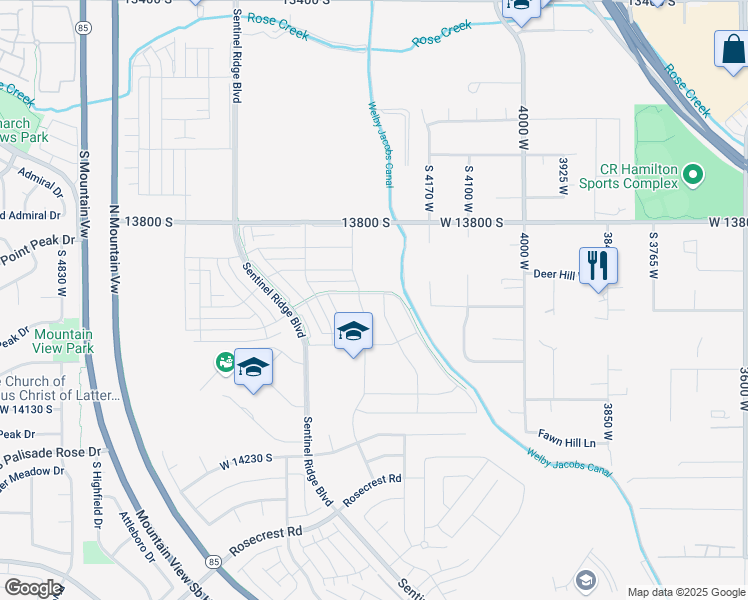 map of restaurants, bars, coffee shops, grocery stores, and more near 4273 West Watchmen Way in Herriman