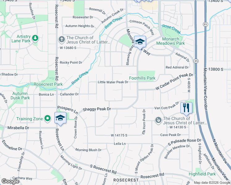 map of restaurants, bars, coffee shops, grocery stores, and more near 5259 Woods Peak Circle in Herriman