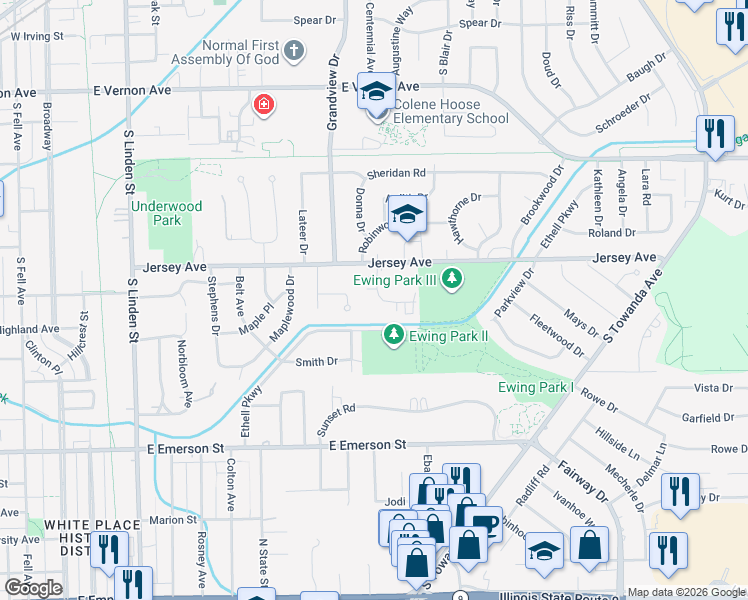 map of restaurants, bars, coffee shops, grocery stores, and more near 209 Eisenhower Drive in Bloomington