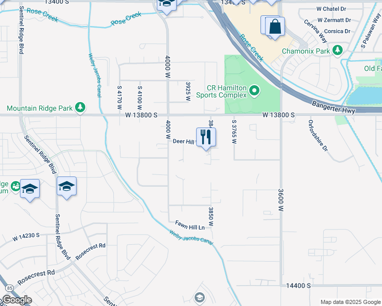 map of restaurants, bars, coffee shops, grocery stores, and more near 13921 Elk Hill Court in Bluffdale