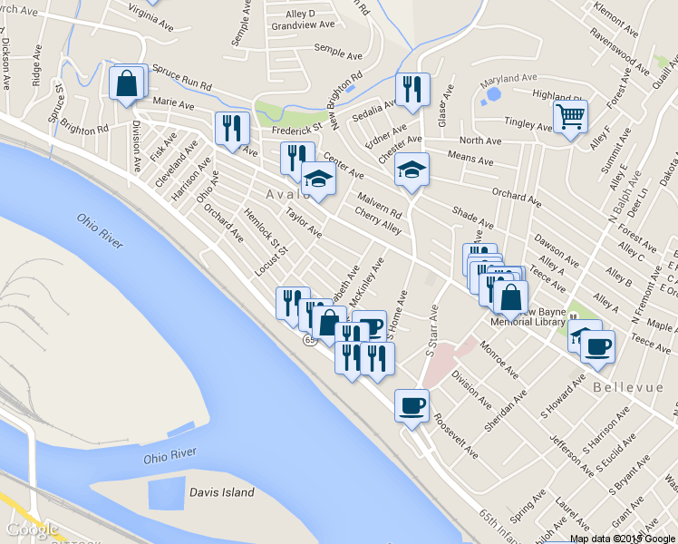 map of restaurants, bars, coffee shops, grocery stores, and more near 834 Taylor Avenue in Pittsburgh