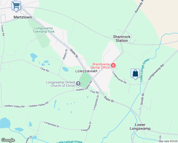 map of restaurants, bars, coffee shops, grocery stores, and more near 1303 State Street in Mertztown