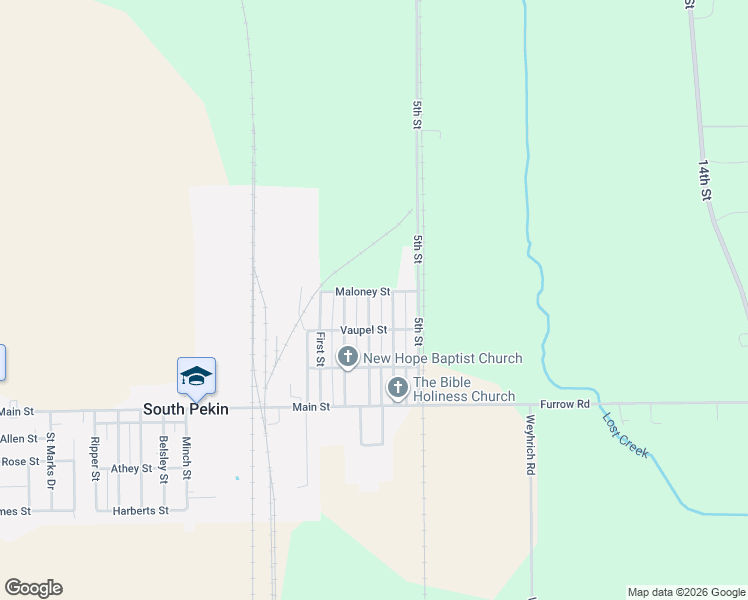 map of restaurants, bars, coffee shops, grocery stores, and more near Maloney Street in South Pekin