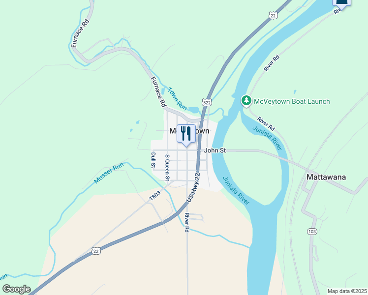 map of restaurants, bars, coffee shops, grocery stores, and more near 5 North Market Street in McVeytown