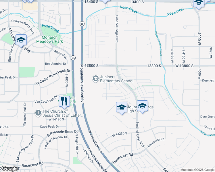 map of restaurants, bars, coffee shops, grocery stores, and more near 4701 West 13400 South in Riverton