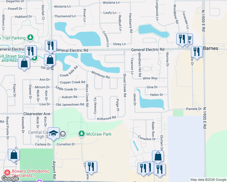 map of restaurants, bars, coffee shops, grocery stores, and more near 24 Waterside Circle in Bloomington