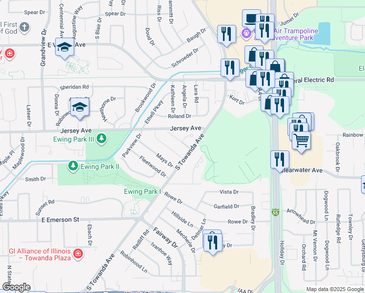map of restaurants, bars, coffee shops, grocery stores, and more near 213 Orleans Drive in Bloomington