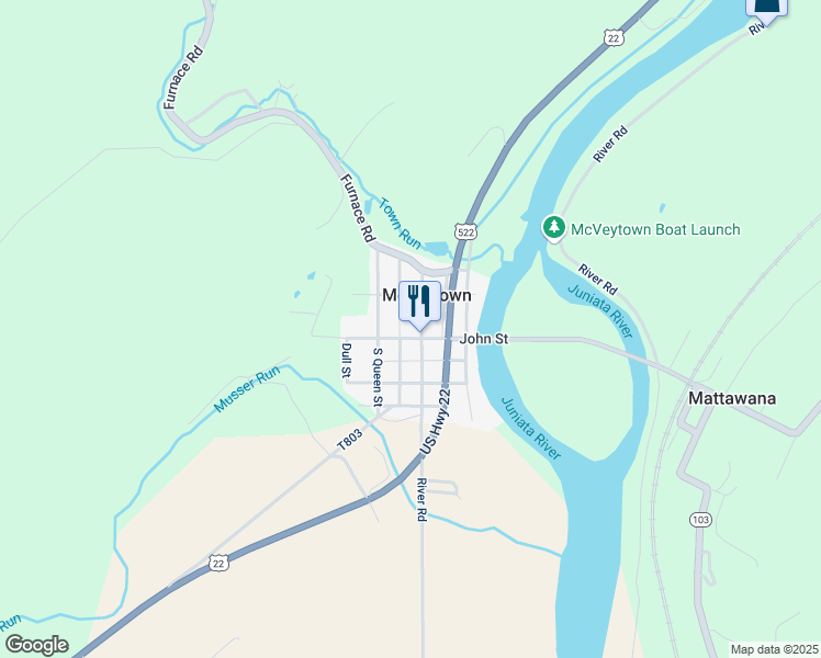 map of restaurants, bars, coffee shops, grocery stores, and more near 5 North Market Street in McVeytown