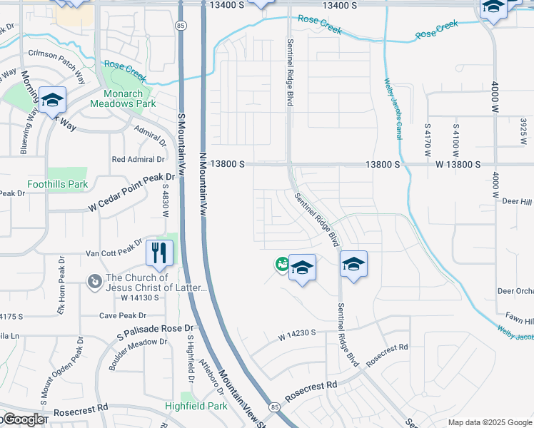 map of restaurants, bars, coffee shops, grocery stores, and more near 4701 West 13400 South in Riverton