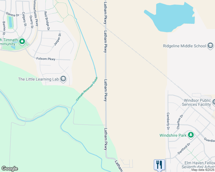 map of restaurants, bars, coffee shops, grocery stores, and more near 34310 County Road 13 in Windsor