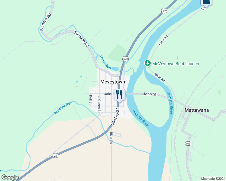 map of restaurants, bars, coffee shops, grocery stores, and more near in McVeytown