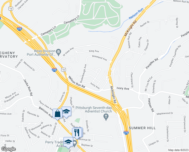 map of restaurants, bars, coffee shops, grocery stores, and more near 139 Van Buren Street in Pittsburgh